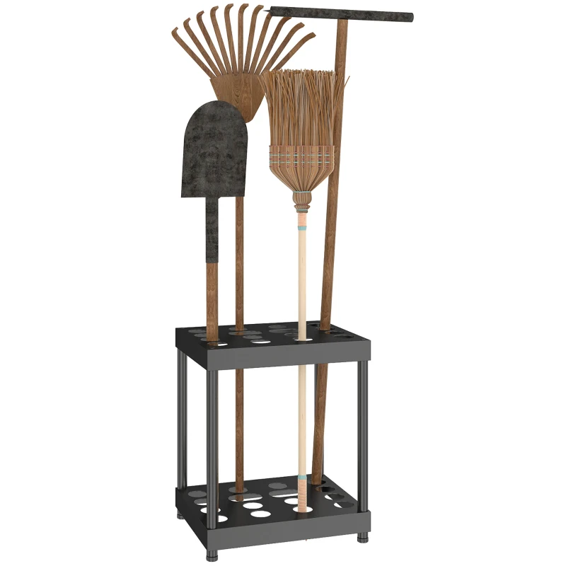 Outsunny Garden Tool Storage Rack, Up to 16 Tools, Heavy-Duty Metal Yard Tool Organizer for Garage Organization and Storage