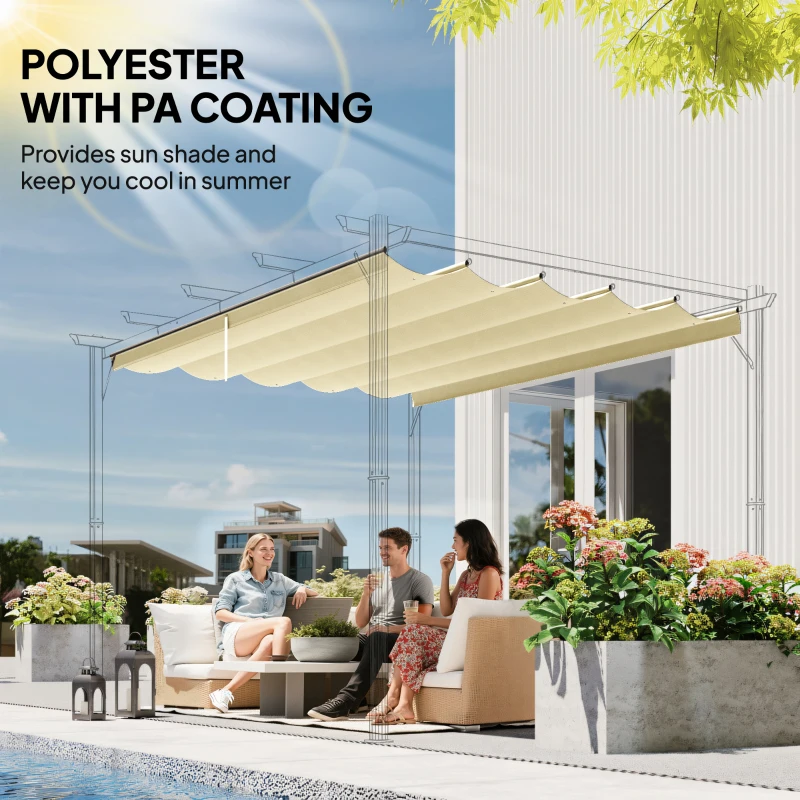 Outsunny 8.5' x 11.5' Retractable Pergola Canopy Replacement, Fit 10' x 13' Frame, Pergola Cover Replacement Top Only, Cream