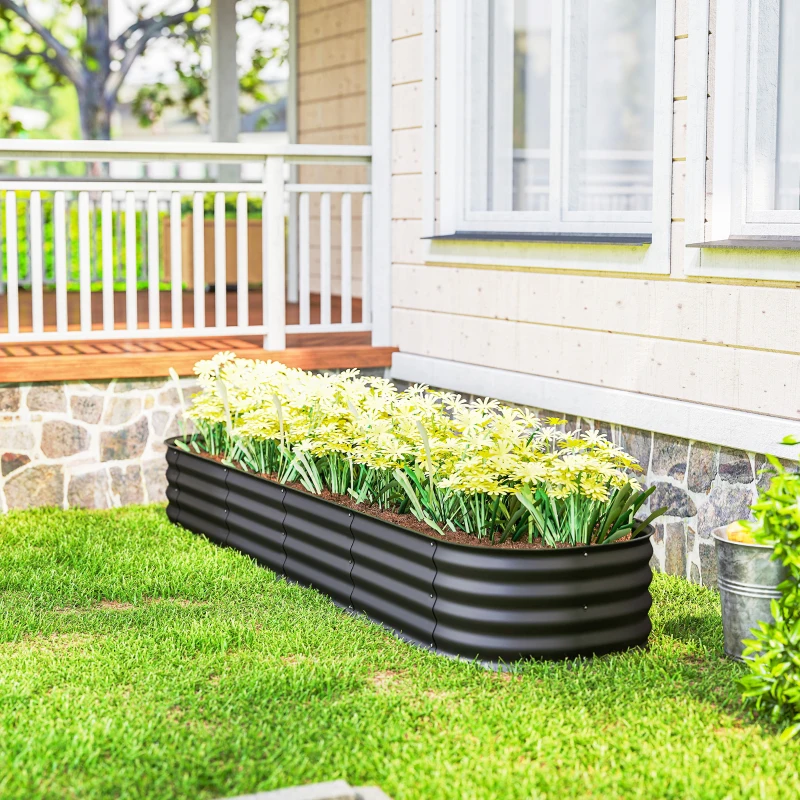 Outsunny 7.9 x 2 x 1ft Galvanized Raised Garden Bed Kit, Metal Planter Box with Safety Edging, Dark Grey