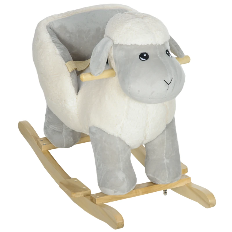 Qaba Baby Rocking Horse Lamb with Seat Belt, Sounds & Pedals for Kids 18-36 Months, Gray