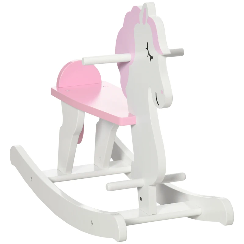 Qaba Wooden Rocking Horse, Toddler Baby Ride-on Toys for Kids 1-3 Years with Cute Horse Shape & Solid Workmanship, Pink