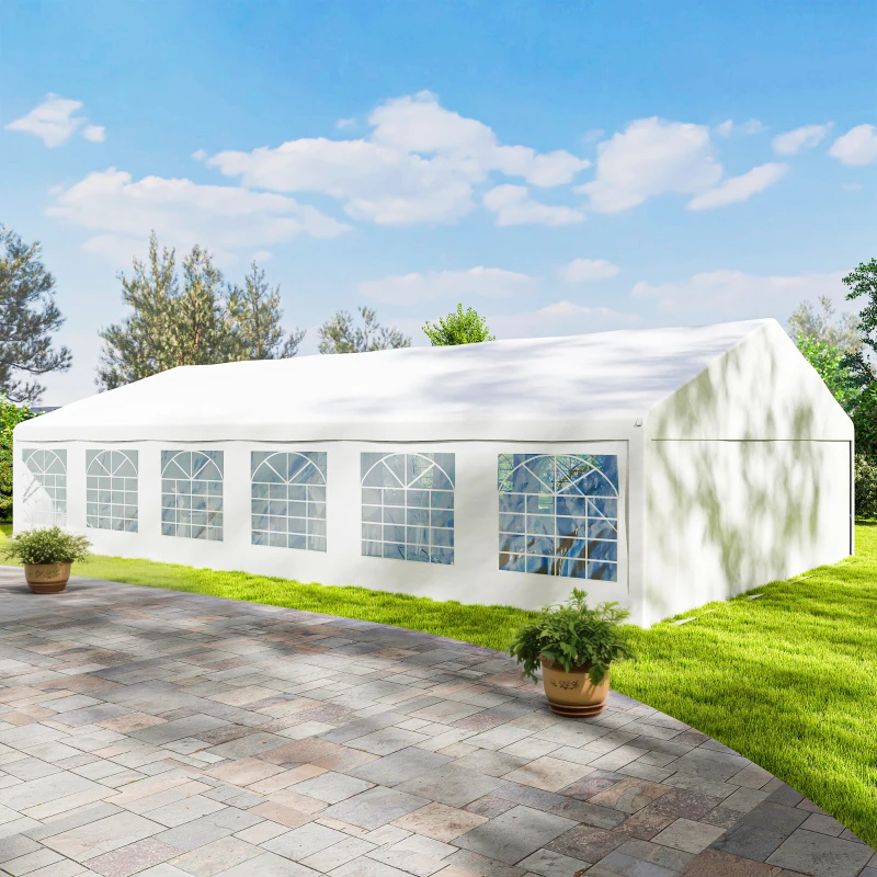Outsunny 23' x 39' Large Outdoor Carport Canopy Party Tent with Removable Protective Sidewalls & Windows, White