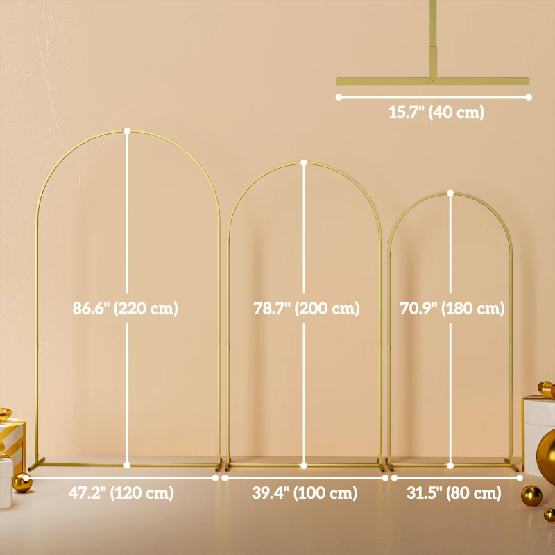 Outsunny Wedding Arch, 7/6.5/6 ft Metal Balloon Arch Backdrop Stand Set of 3 for Birthday Party, Bridal Shower, Graduation, Ceremony, Banquet Decorations, Gold