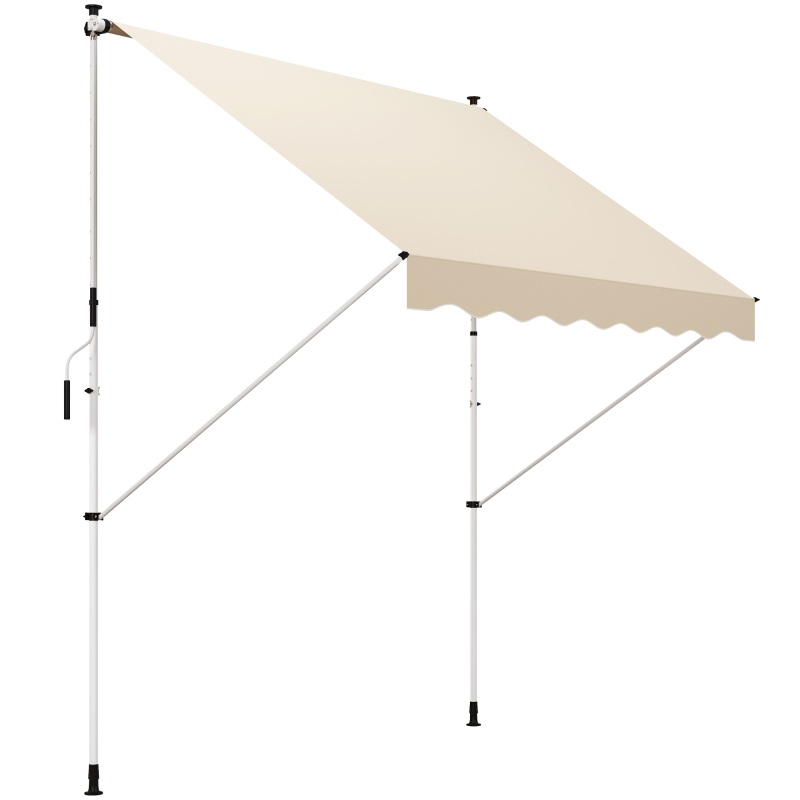 Outsunny 10x5ft Manual Retractable Awning, Patio Sun Shade Canopy Shelter with 5.6-9.2ft Support Pole, Water Resistant UV Protector, for Window, Door, Porch, Deck, Beige