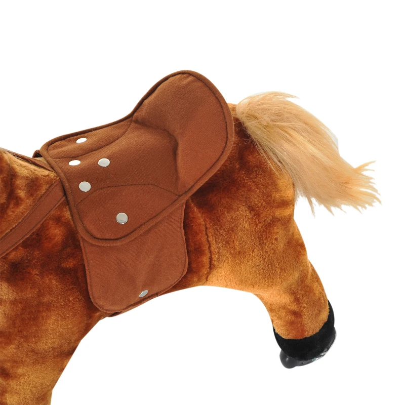 Qaba Kids Interactive Plush Mechanical Walking Ride On Horse Toy with Wheels, Brown