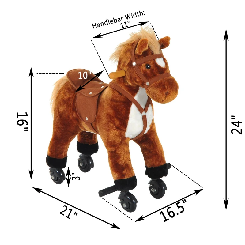 Qaba Kids Interactive Plush Mechanical Walking Ride On Horse Toy with Wheels, Brown