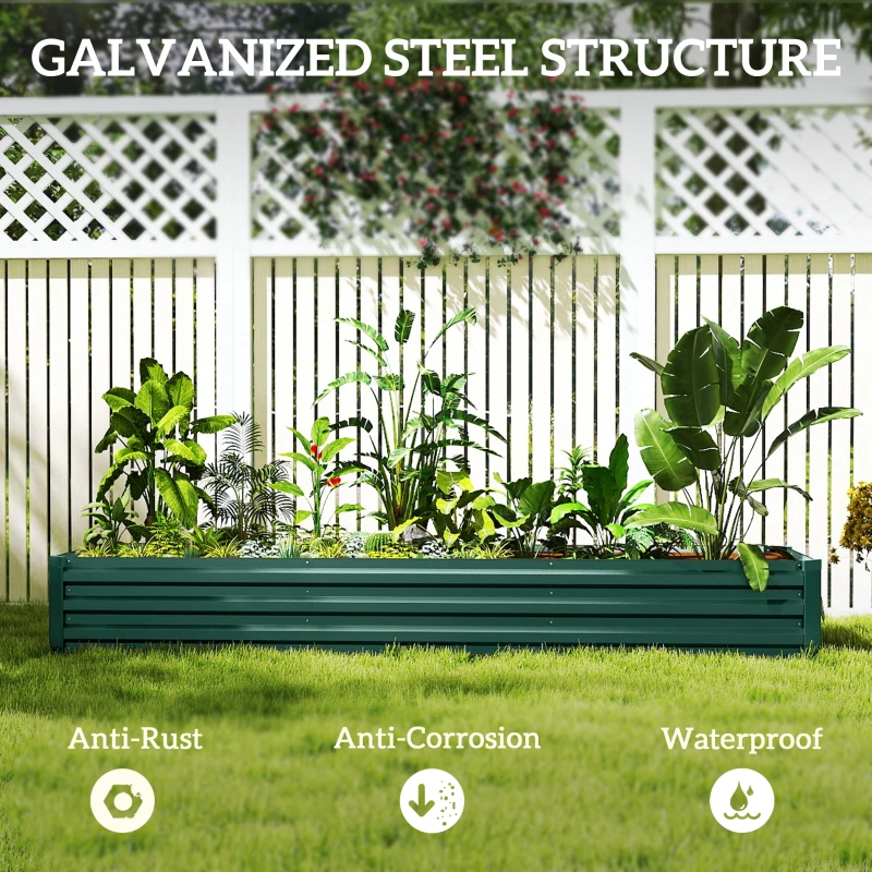 Outsunny 8'x2'x1' Galvanized Raised Bed, Large Elevated Planter Box for Growing Flowers, Herbs and Vegetables, Green
