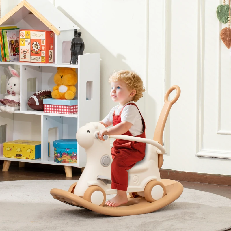Qaba Rocking Horse for Toddlers 1-3 Years, 4-in-1 Baby Rocking Horse with Detachable Balance Board and Push Handle, Brown
