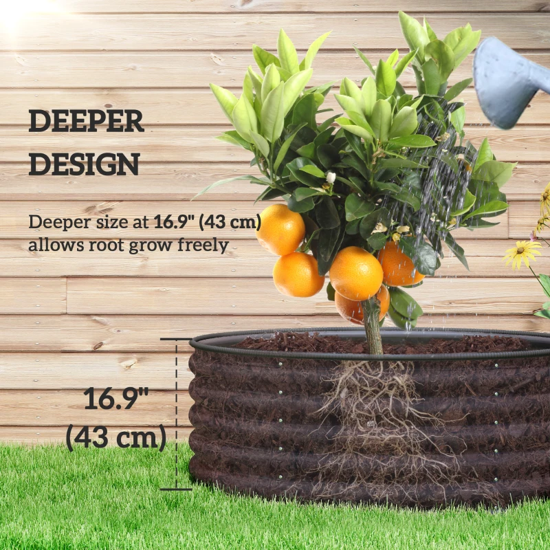 Outsunny Galvanized Raised Flower Bed, 4 x 4 x 1.5 ft Outdoor Metal Raised Bed with Safety Edging and Gloves, Dark Grey