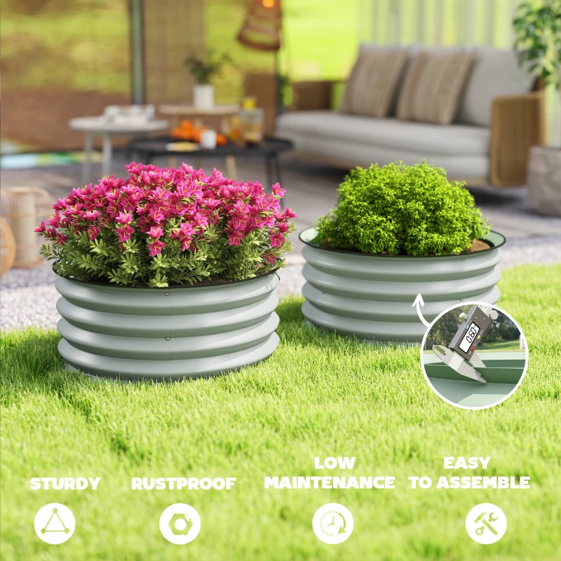 Outsunny Set of 2 Raised Garden Bed, Metal Planter Box with Safety Edging, Easy-to-assemble Stock Tank, Green