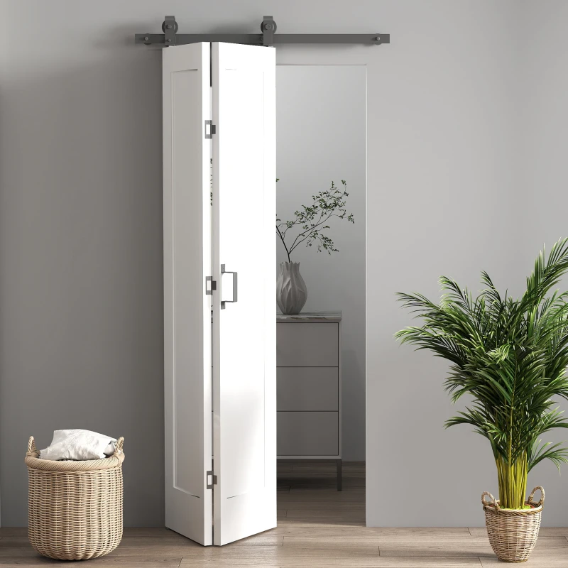 HOMCOM 35" x 83" Sliding Door with 3.6FT Bi-Folding Door, Hardware Kit Included & Handle, DIY Paintable MDF Surface