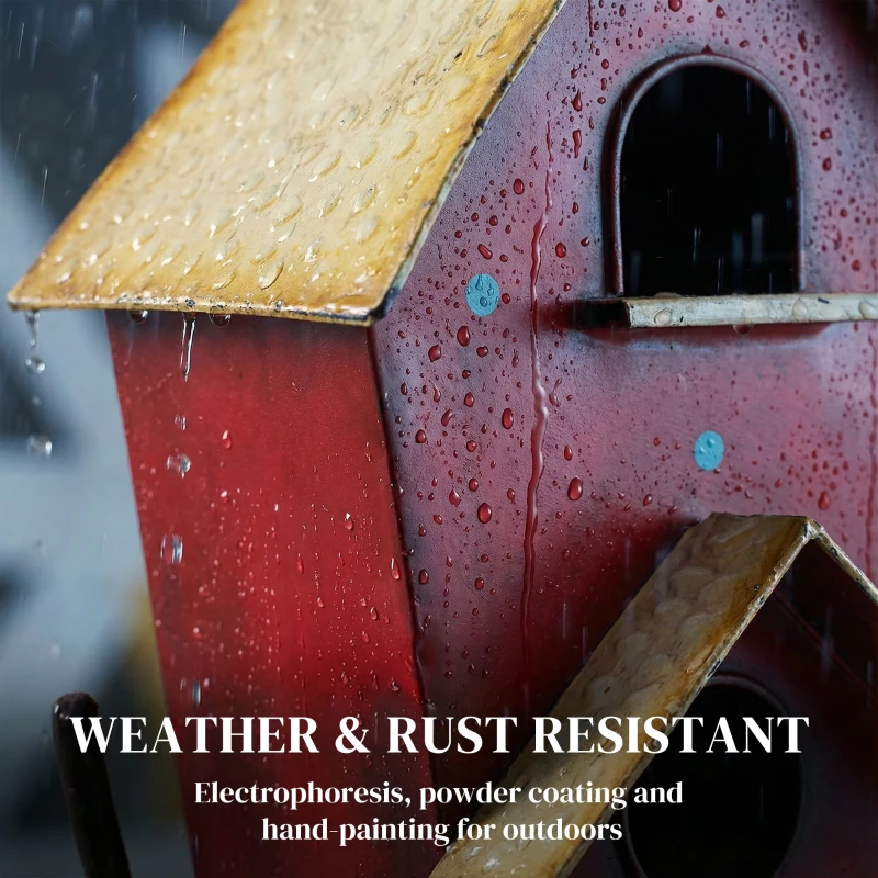 Outsunny 57" Outdoor Bird House with Pole, Metal Bird Houses for Outside, Double-Hole Birdhouse Outdoor Decoration, Red