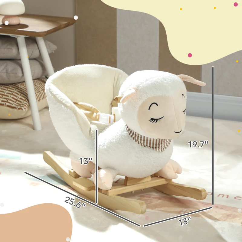 Qaba Baby Rocking Horse, Sheep Rocking Horse with Lullaby Song for Toddlers 18–36 Months, White