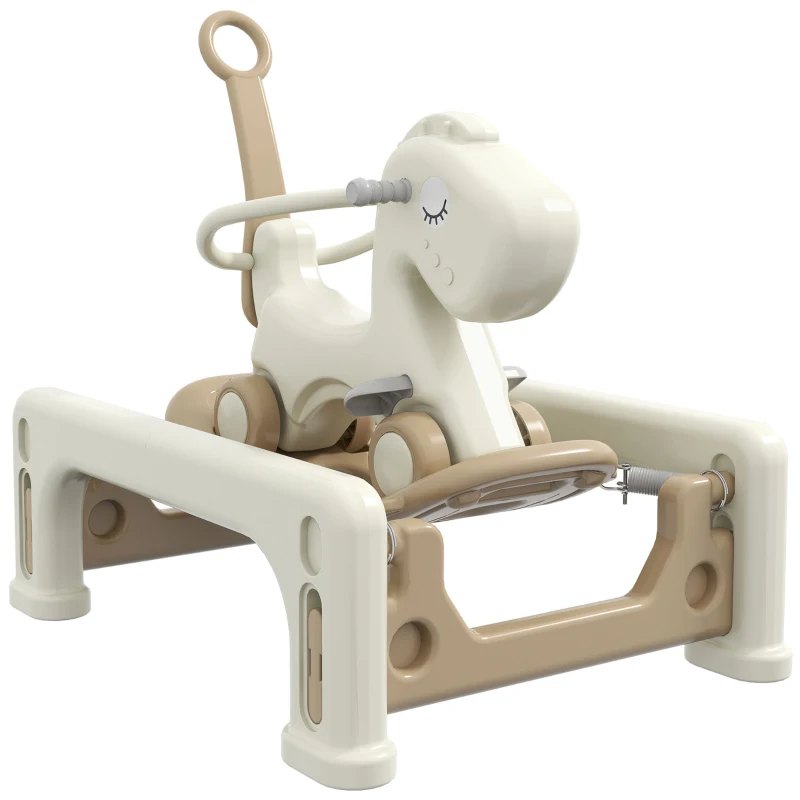 Qaba 5 in 1 Rocking Horse for Toddlers 1-3 Years with Detachable Balance Board, Push Handle, Footrest, Cream White