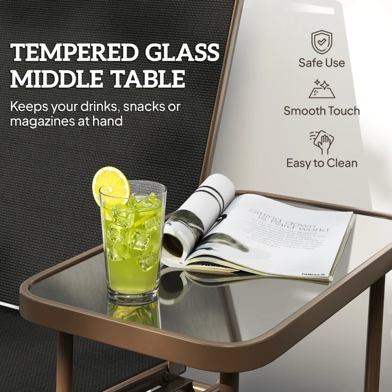 Outsunny Outdoor 2-Person Glider Bench, Outside Swing Glider Chair Loveseat with Breathable Mesh, Table, Steel Frame