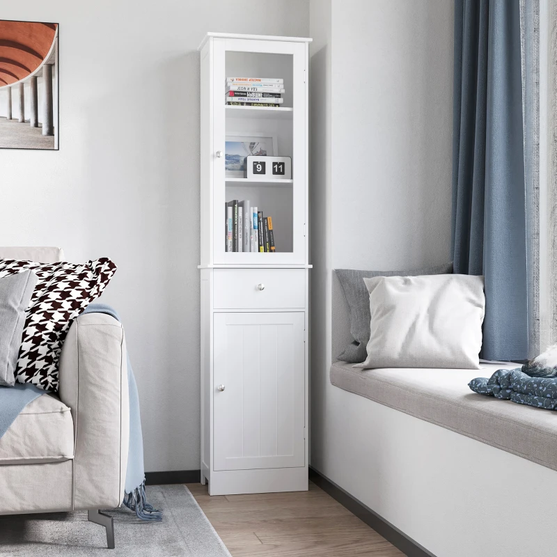 kleankin Tall Bathroom Cabinet, Bathroom Storage Cabinet with Drawers, 2 Doors and Adjustable Shelves, White