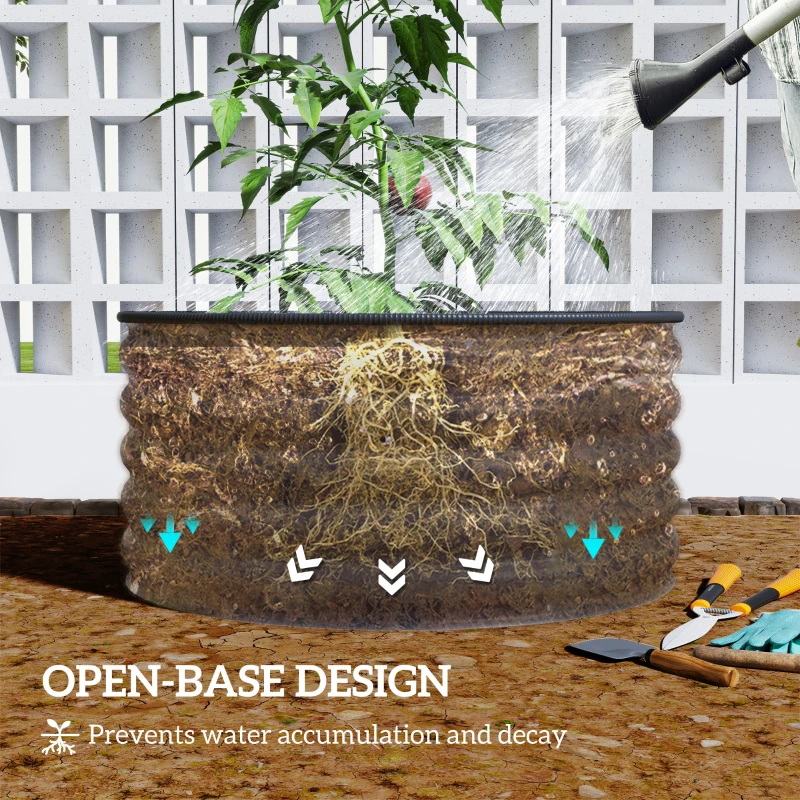 Outsunny Galvanized Raised Flower Bed, 3 x 3 x 1.5 ft Outdoor Metal Raised Bed with Safety Edging and Gloves, Dark Grey