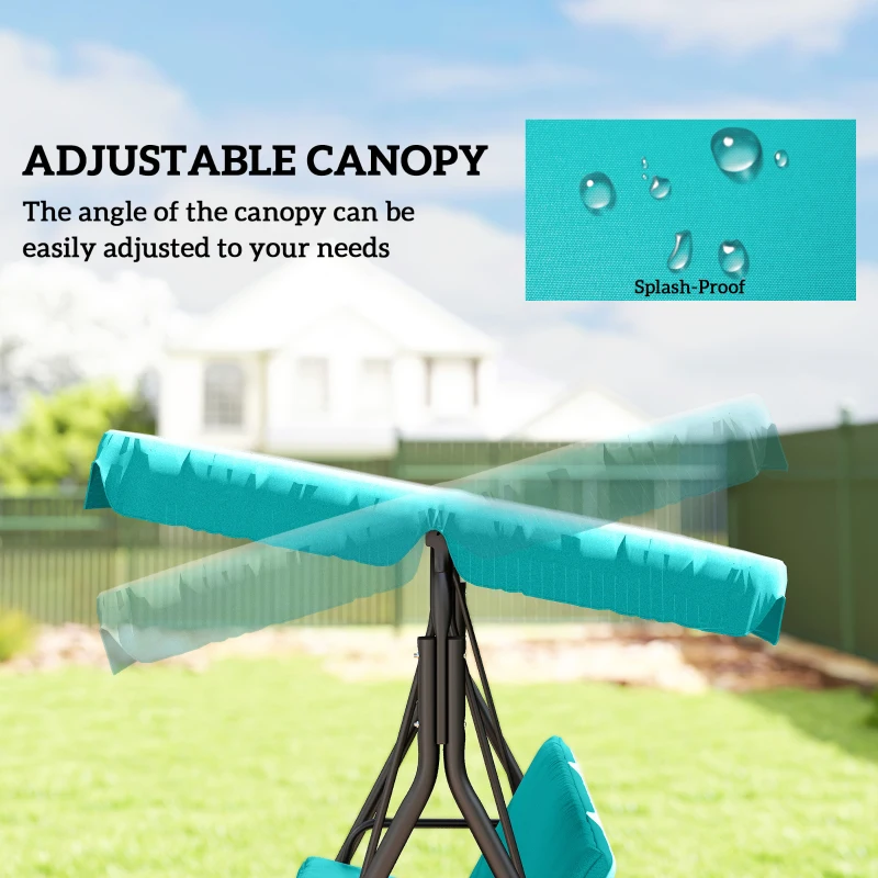 Outsunny 3-Seater Outdoor Porch Swing with Adjustable Canopy, Patio Swing Chair for Garden, Poolside, Backyard, Teal