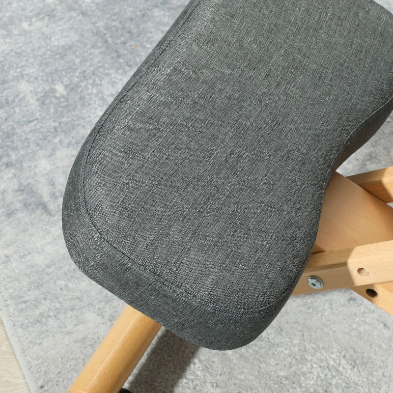 HOMCOM Ergonomic Kneeling Chair, Posture Chair with Rubberwood Frame, Wheels for Office, Posture Correction, Dark Grey