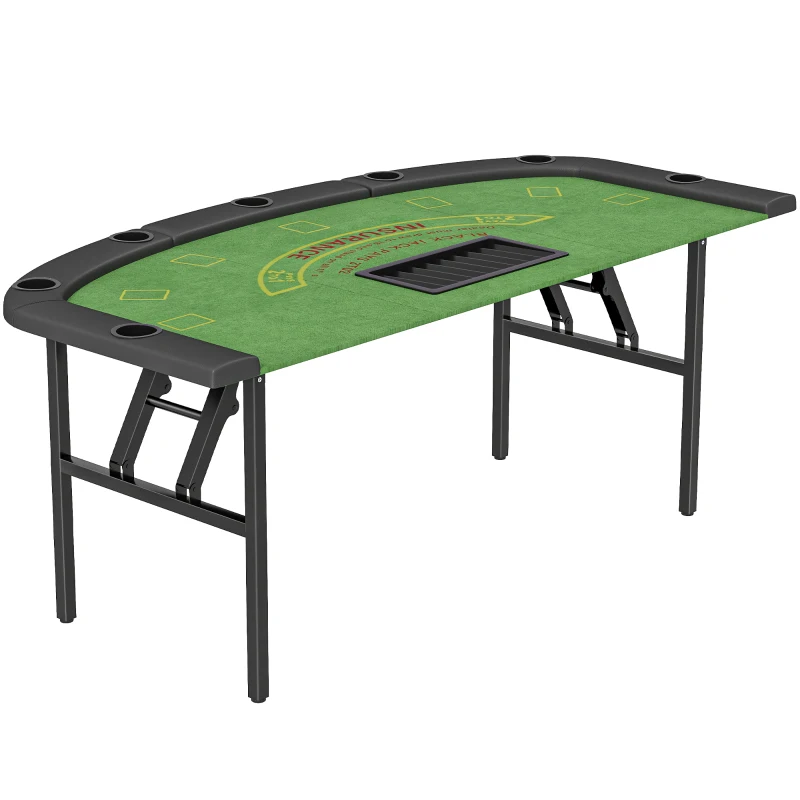 Soozier Poker Table Foldable, 72" 8 Player Casino Leisure Blackjack Texas Holdem Poker Table with 7 Cup Holders, Green
