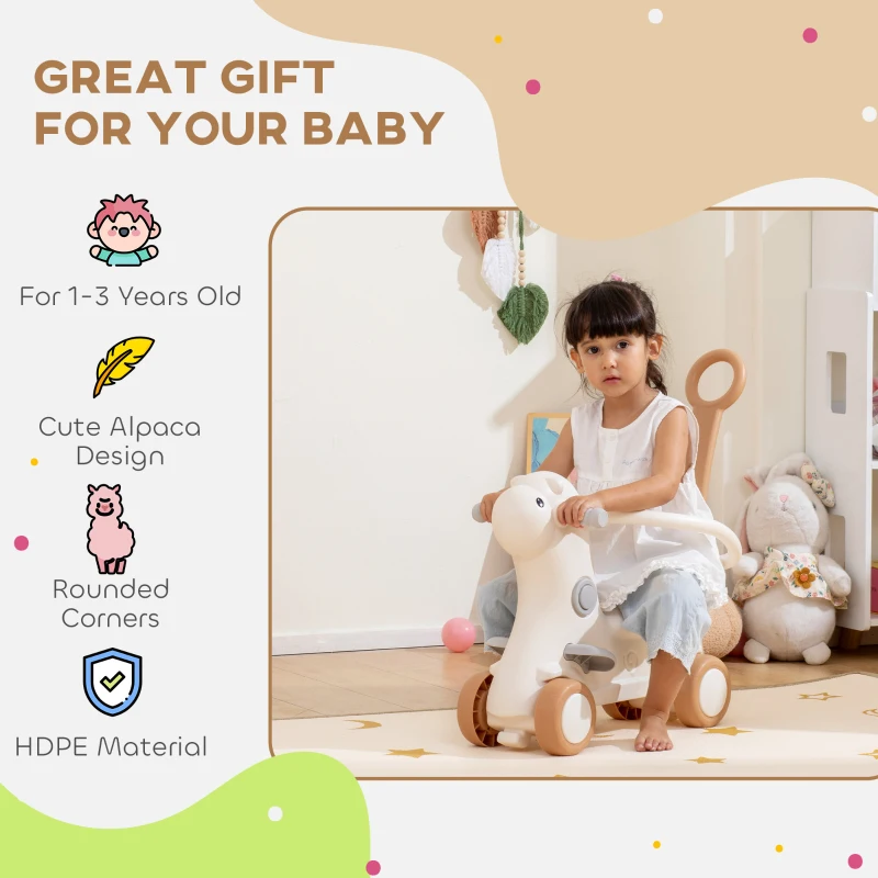 Qaba Rocking Horse for Toddlers 1-3 Years, 4-in-1 Baby Rocking Horse with Detachable Balance Board and Push Handle, Brown