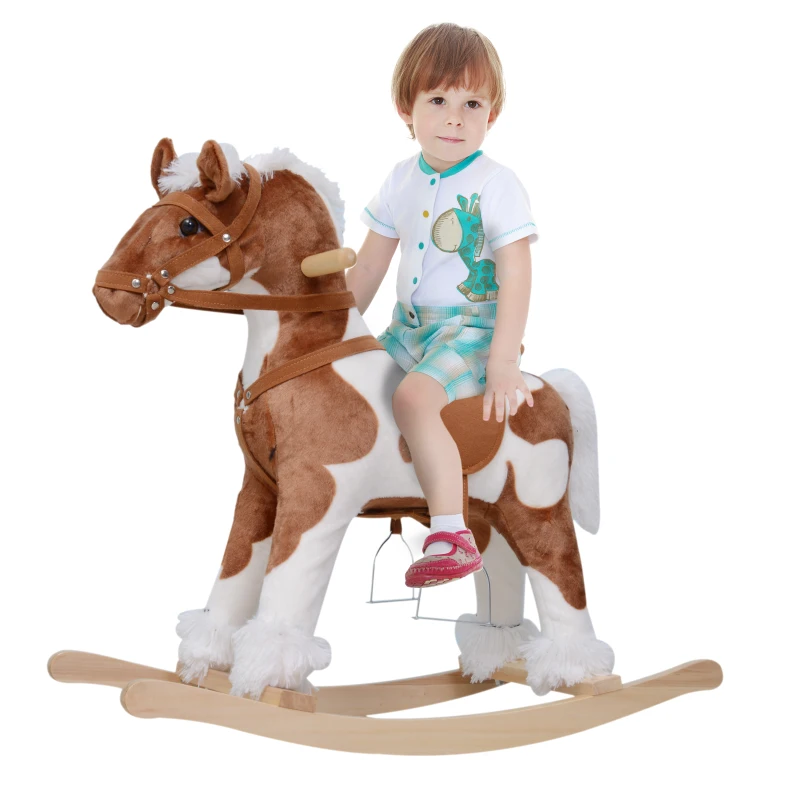 Qaba Toddler Rocking Horse, Kids Plush Rocking Chair Toy with Nursery Rhyme Music Brown