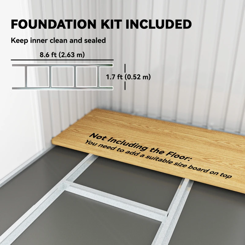 Outsunny 9' x 4' Garden Metal Storage Shed Outdoor Equipment Tool Box with Foundation Kit, Ventilation & Doors, Light Grey