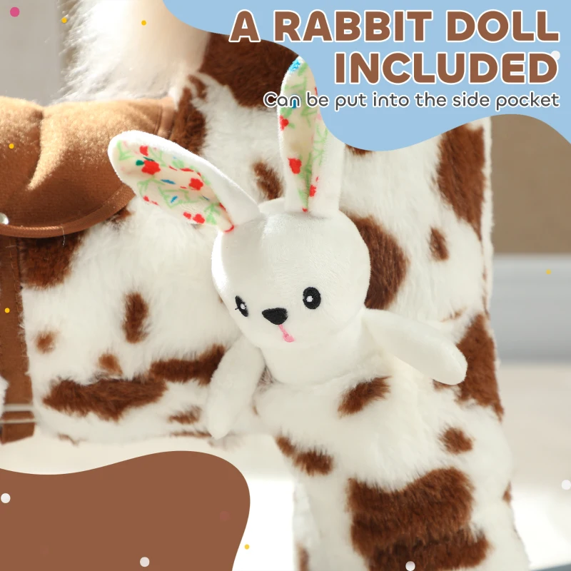 Qaba Rocking Horse, Animal Rocker with Rabbit Toy and Realistic Neigh for Toddlers, Soft Filling Ride on Pony, Brown
