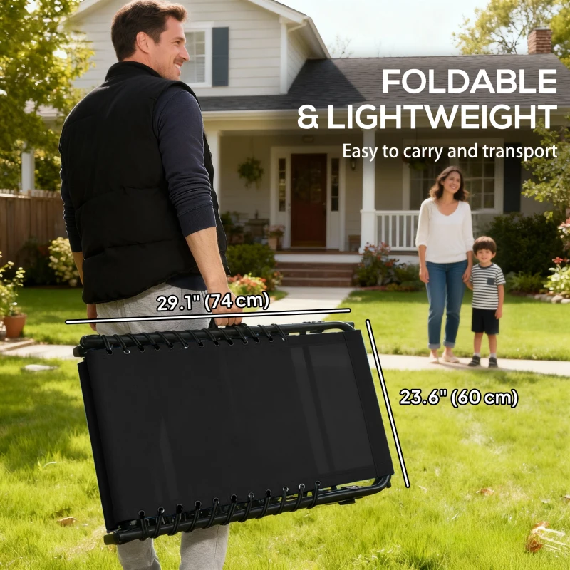 Outsunny Outdoor Folding Lounge Chair, 4-Level Adjustable Chaise Lounge with Headrest, Tanning Chair Beach Bed Reclining Lounger Cot for Camping, Hiking, Backyard, Black