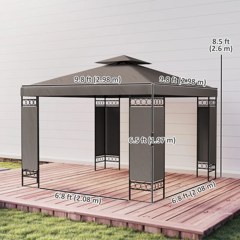 Outsunny 10 x 10 FT Canopy Gazebo, Double Roof Patio Gazebo with Screen Panels and Metal Frame for Deck, Backyard, Khaki