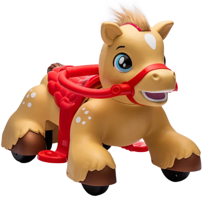 Qaba Ride On Horse Toy, 12V Battery Powered Ride on Toy with Carrot Toy, Comb and Sound, Electric Rocking Horse for Toddlers