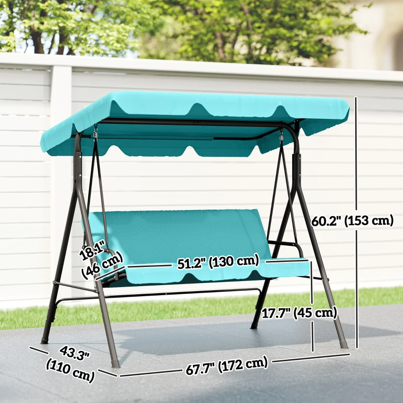 Outsunny 3-Seater Outdoor Porch Swing with Adjustable Canopy, Patio Swing Chair for Garden, Poolside, Backyard, Teal