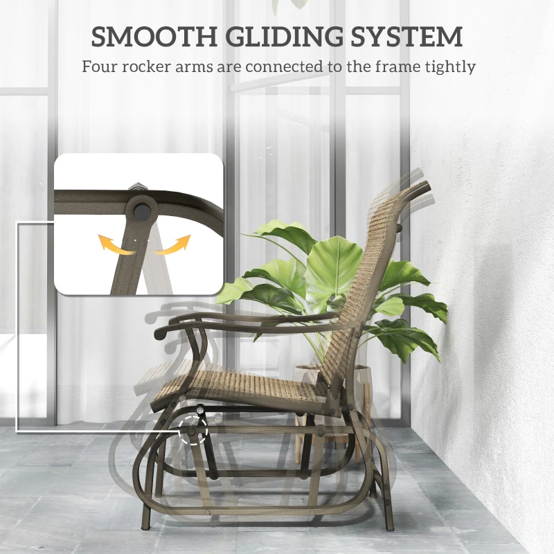 Outsunny 3PCs Gliding Rocking Chair & Bistro Tea Table Set, Brown