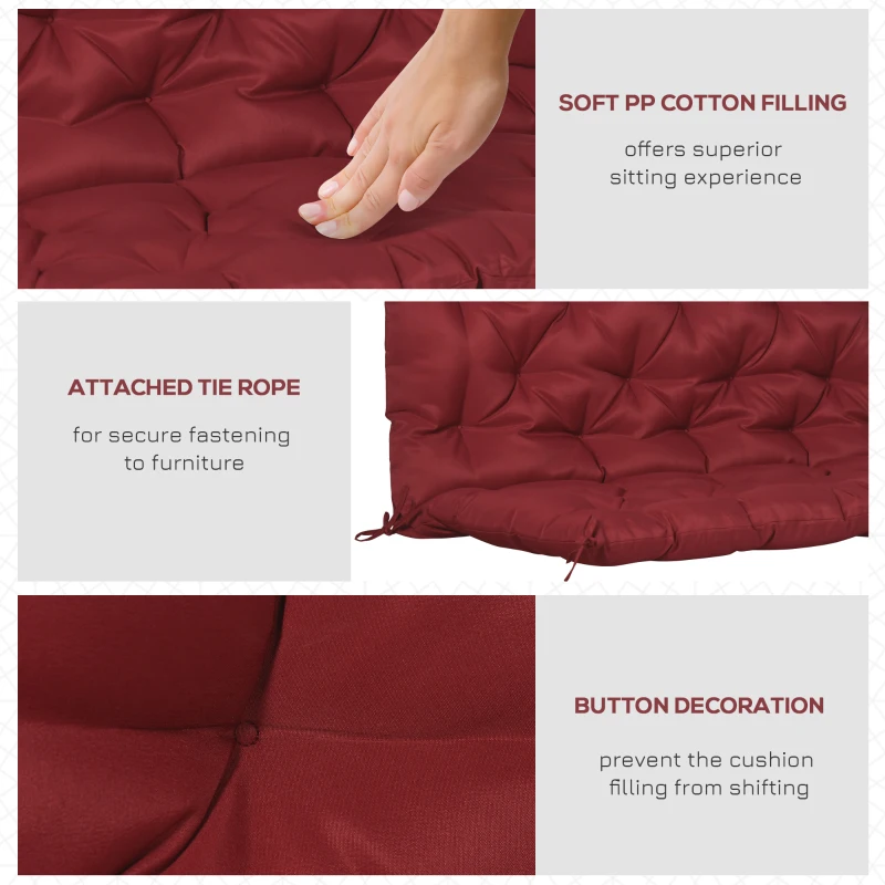 Outsunny 2 Seater Garden Bench Cushion, Soft Thick Outdoor Non-Slip 2 Seater Soft Pad With Backrest for Garden Patio, 47" x 43" x 5", Wine Red