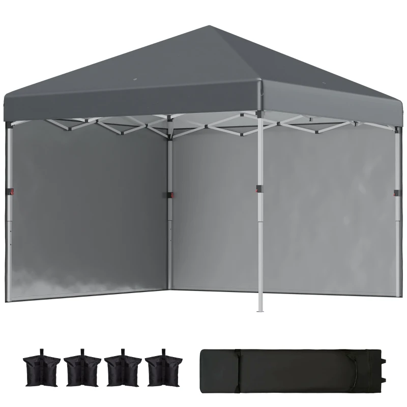 Outsunny 10' x 10' Pop Up Canopy with Sidewalls, Roller Bag, Height Adjustable Instant Tent for Outdoor, Garden, Patio, Dark Grey
