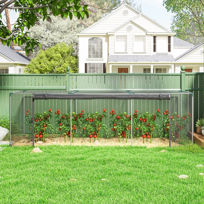 Outsunny Galvanized Steel Crop Cage, Plant Protection Tent with Zippered Door, 12' x 4', Black