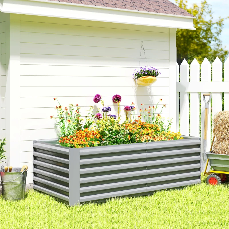 Outsunny 6' x 3' x 2' Raised Garden Bed, Galvanized Planter Box for Growing Flowers, Herbs and Vegetables, Light Grey
