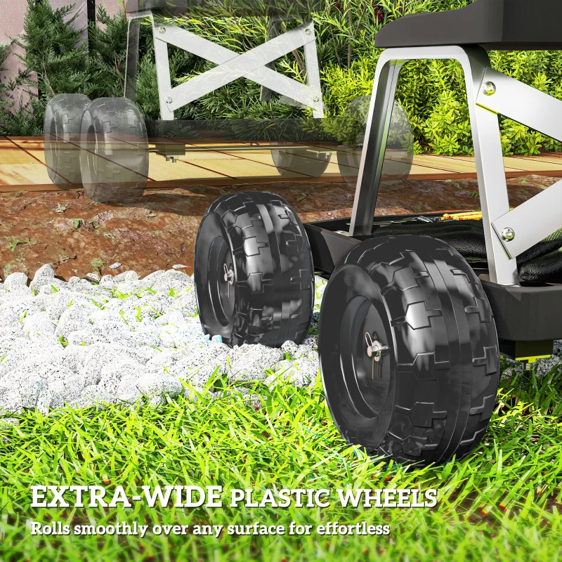 Outsunny Garden Seat with Wheels, Rolling Garden Stool with Tool Tray, Cart for Outdoor Work, 19.7" x 19.3" x 12.6", Black