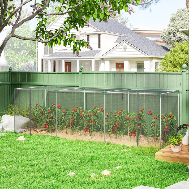 Outsunny Galvanized Steel Crop Cage, Plant Protection Tent with Zippered Door, 12' x 4', Black