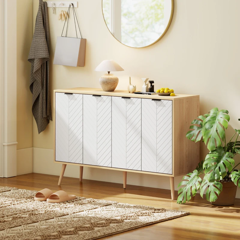 HOMCOM Modern Sideboard and Buffet, Dining Room Cabinet with Adjustable Shelves and 4 Doors, Natural