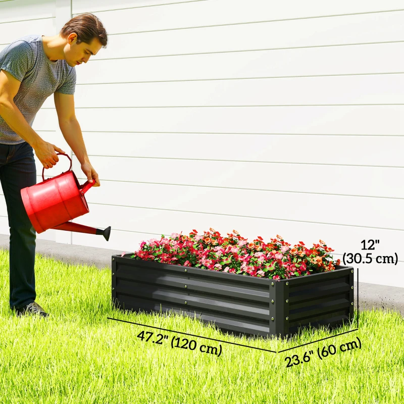 Outsunny Galvanized Raised Garden Bed, Outdoor Planter Box for Vegetables, Flowers, Herbs, 4' x 2' x 1', Black
