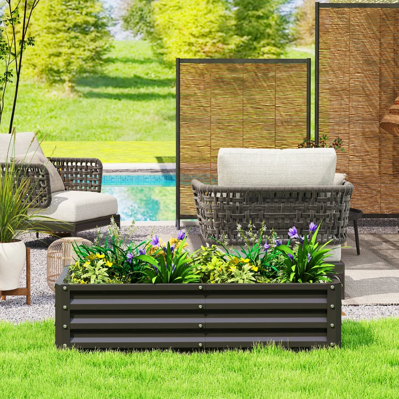 Outsunny Galvanized Raised Garden Bed, Outdoor Planter Box for Vegetables, Flowers, Herbs, 4' x 2' x 1', Black