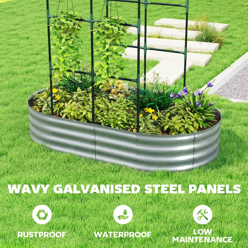 Outsunny Galvanised Raised Garden Bed with Arched Trellis, 5 x 3 x 6ft Metal Outdoor Planter Box with Open Bottom, Silver