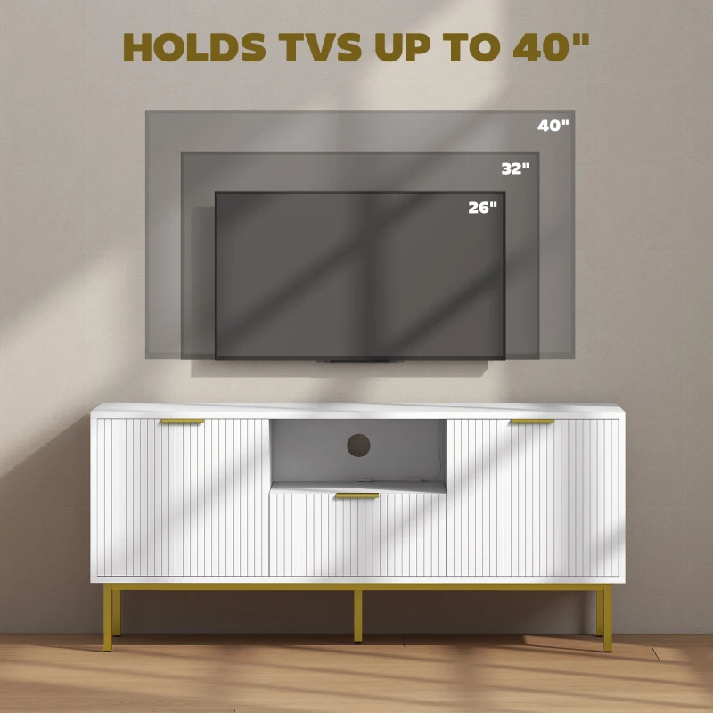 HOMCOM Modern TV Console for TVs up to 40 Inch, Entertainment Center with Smart RGB LED Lights and Soft Close Doors, White