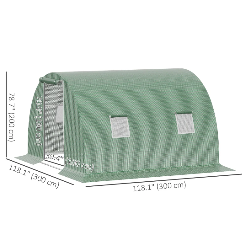 Outsunny Walk-In Tunnel Greenhouse, Plant Hot House with 4 Windows and Zipper Door, 10' x 10' x 7' , Green