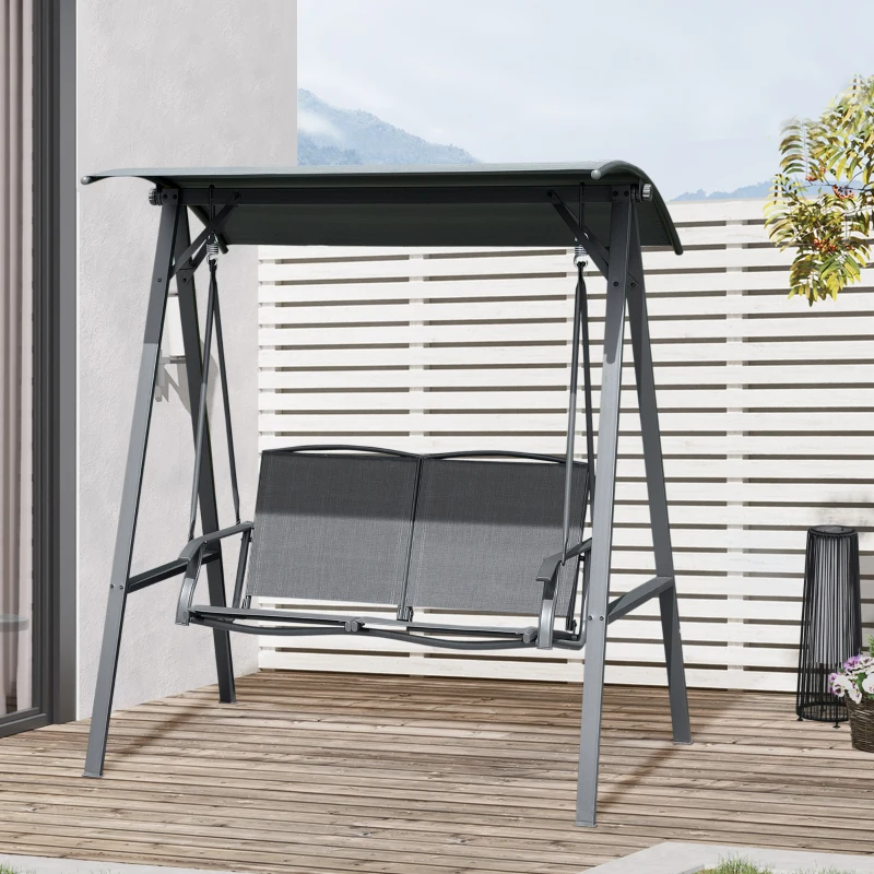 Outsunny 2-Seat Outdoor Porch Swing Patio Swing with Adjustable Canopy, Removable Seat and and Steel Frame for Garden, Poolside