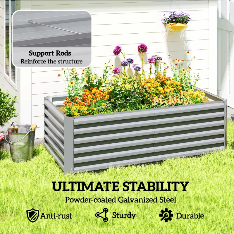 Outsunny 6' x 3' x 2' Raised Garden Bed, Galvanized Planter Box for Growing Flowers, Herbs and Vegetables, Light Grey