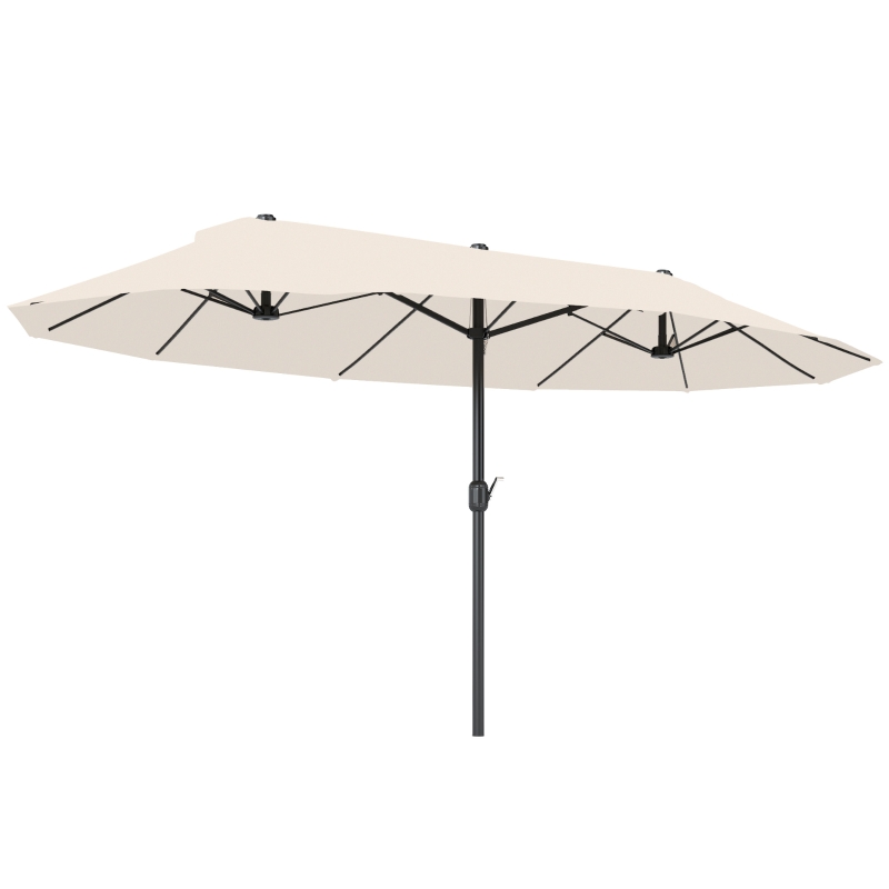 Outsunny 15' Outdoor Patio Umbrella with Twin Canopy Sunshade Steel Table Umbrella with Lift Crank Beige