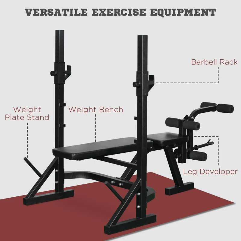 Soozier Weight Bench, Flat Incline Decline Workout Bench Press Set with Squat Racks, Leg Developer, Weight Plate Stand