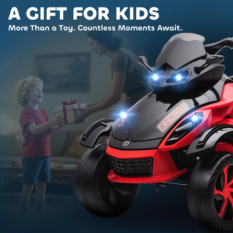 Qaba 12V Kids ATV with Suspension Wheels, Soft Start, LED Lights, Music, Red